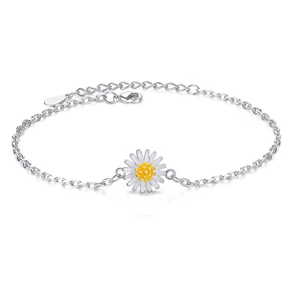 Bracelet en argent sterling 925 avec fleur de marguerite pour femme, chaîne réglable, bijou minimaliste tendance, cadeau pour tous les jours