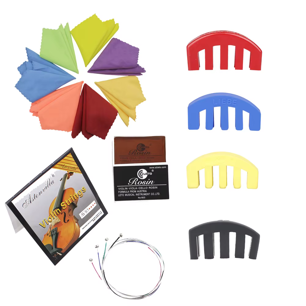 Ensemble d'accessoires pour violon, pièces de violon économiques avec cordes de violon/silencieux/rosin/cloth de nettoyage, outils pour instruments de musique de haute qualité