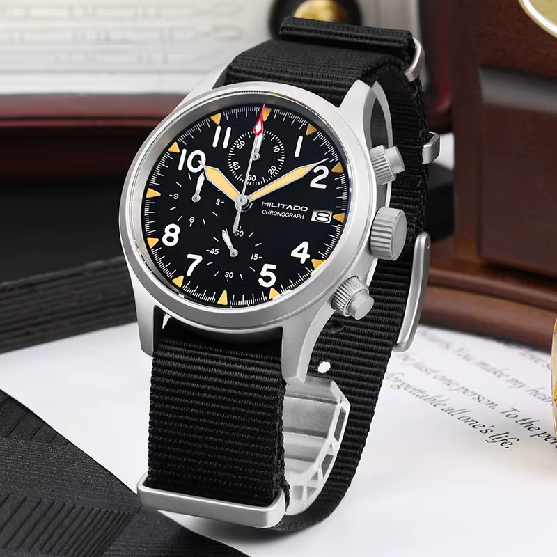 Militado Ml1868KF montre VK67 chronographe montres à Quartz lumineux AR saphir cristal 100M étanche 39Mm montre-bracelet militaire