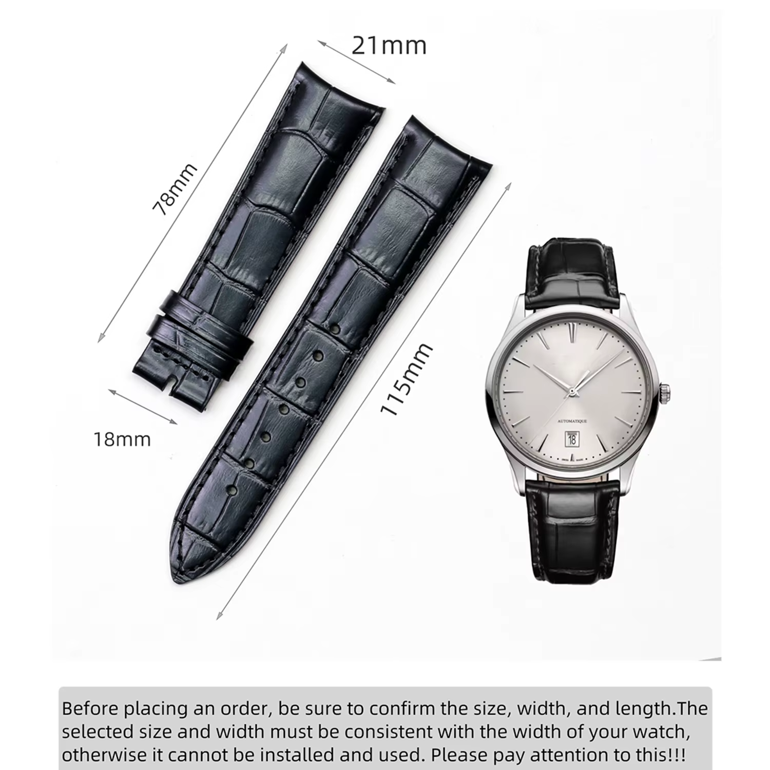 SAUPPO Bracelet de montre en cuir de veau véritable de première qualité