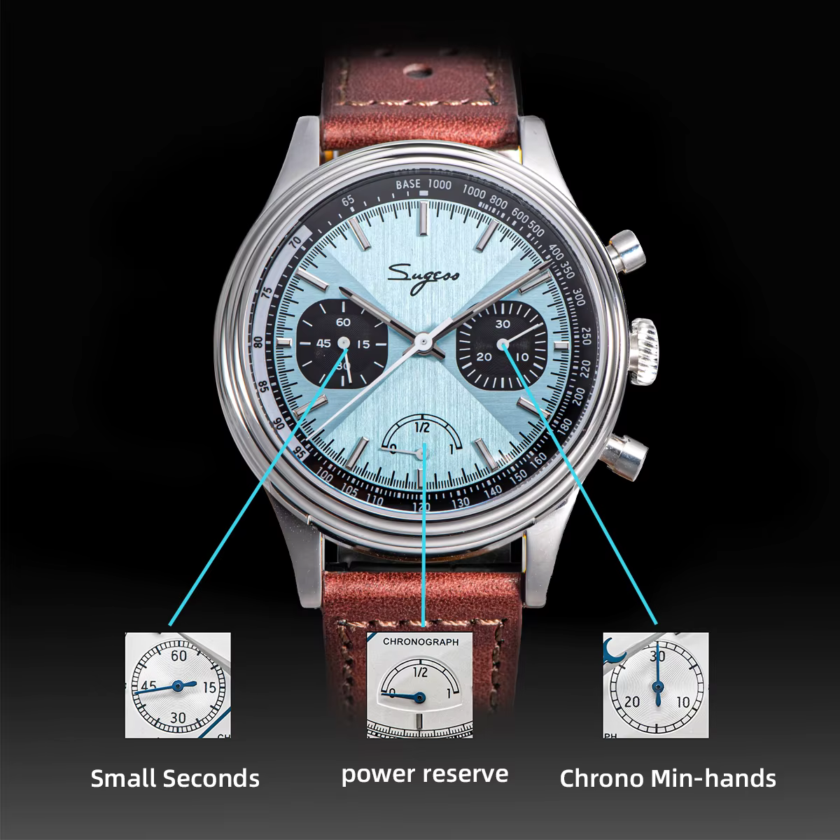 Sugess-Montre-bracelet pilote pour homme