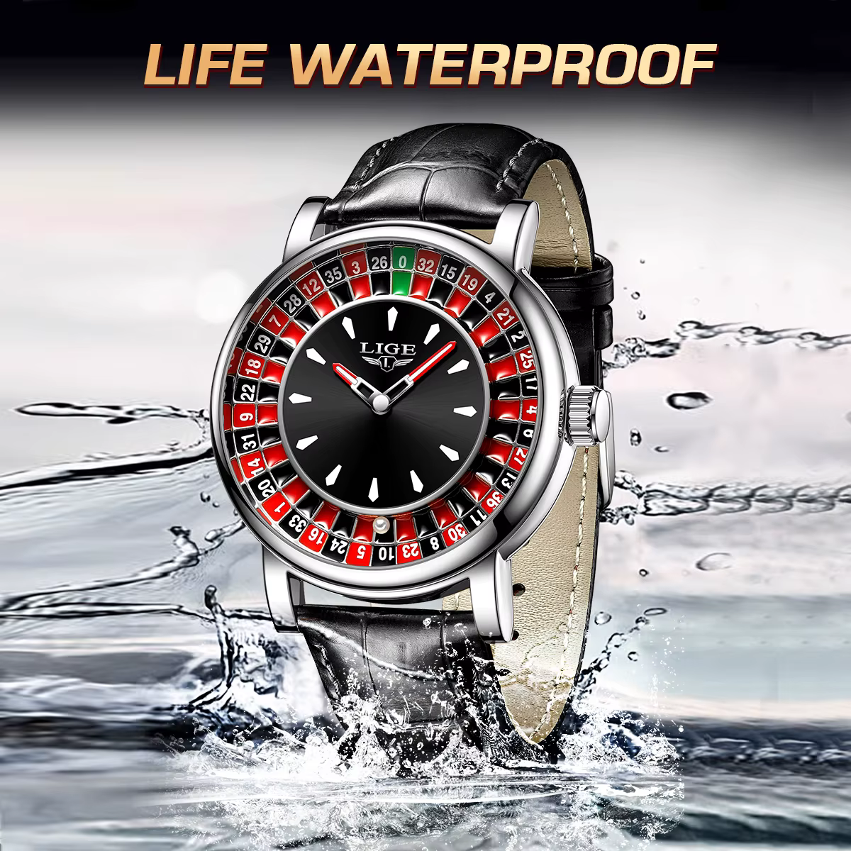 Montre Homme LIGE Tendance Cadran Rotatif Roulette de Las Vegas