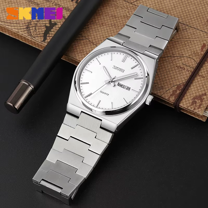 SKMEI 9288 montre à Quartz pour hommes antichoc en acier inoxydable semaine Date Sport étanche montres