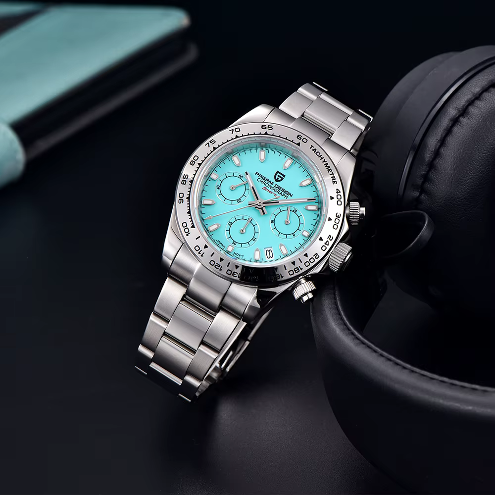 PAGANI DESIGN nouvelle lunette en acier inoxydable hommes montres à Quartz de luxe verre saphir chronographe VK63 montre