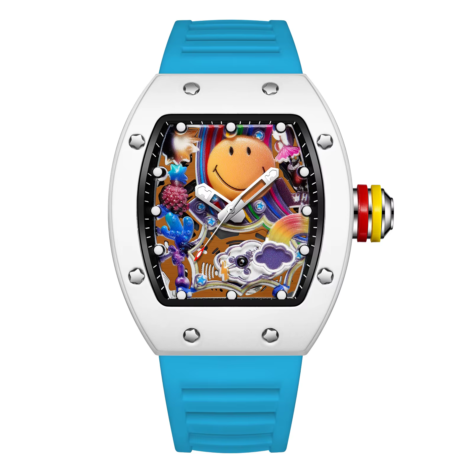 Montre à quartz homme Miller neuve forme tonneau cadran creux unique sport tendance étanche