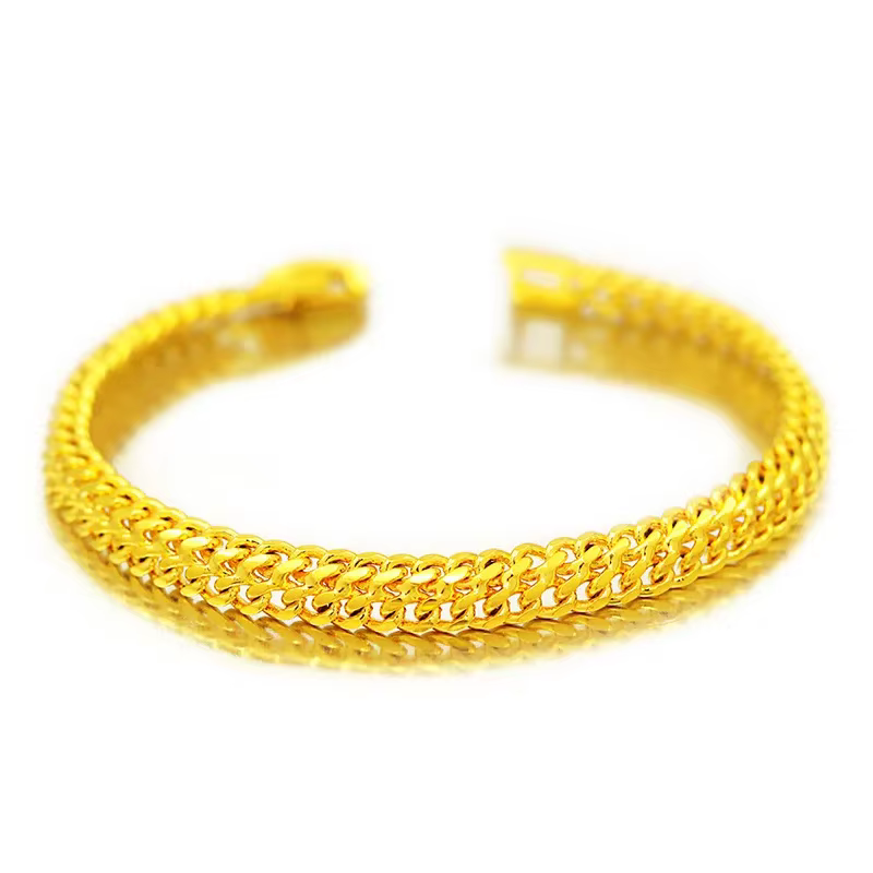 Bracelets en or jaune pur 18K 999 pour femmes, 6mm, chaîne et maillons de mariage classiques, cadeaux de noël, bijoux ne se décolore jamais