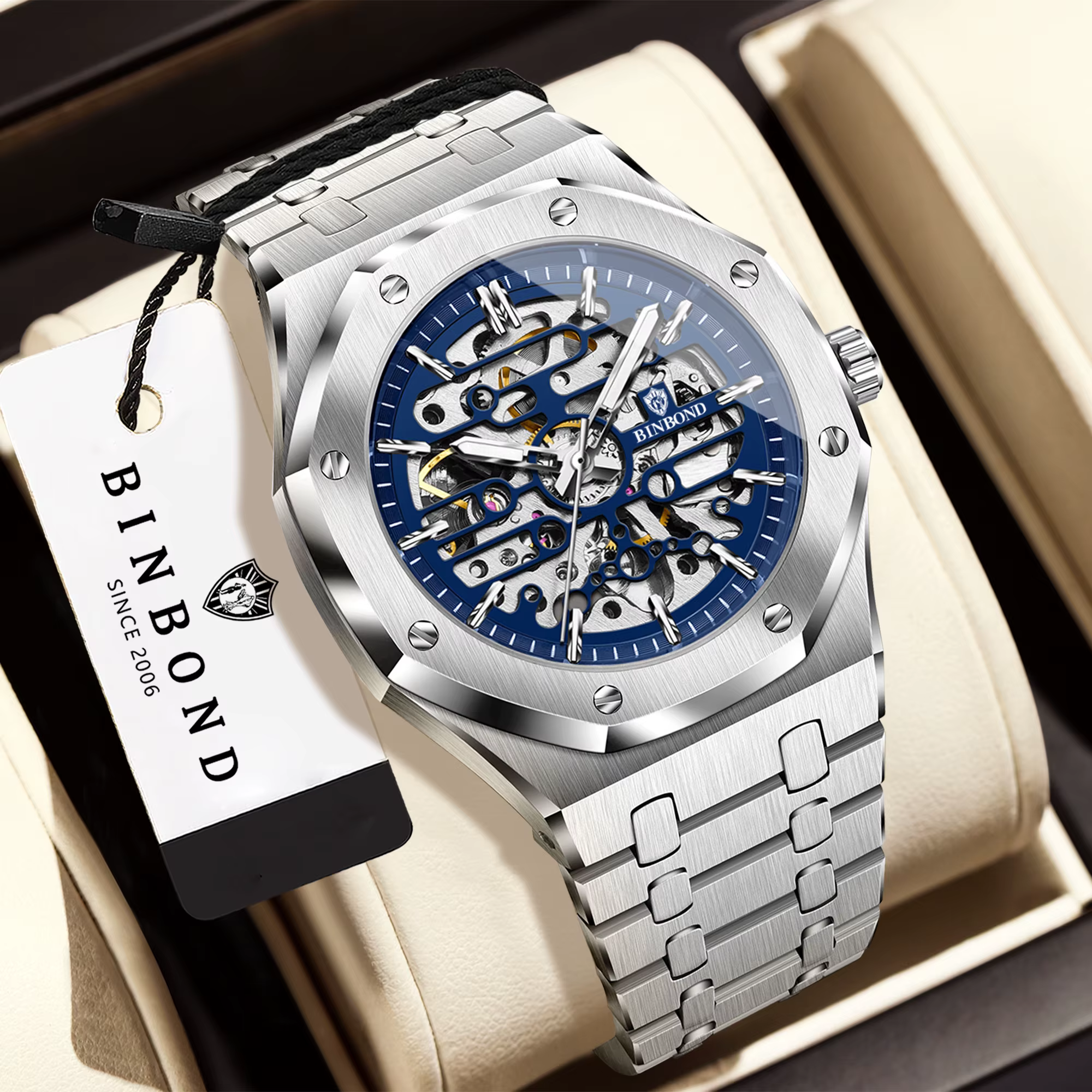 Montres mécaniques squelette précises BINBOND pour hommes
