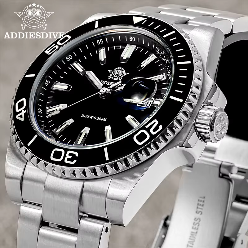 ADDIESDIVE nouvelle montre de plongée de luxe pour hommes AD2510 41mm BGW9 cadran en émail lumineux couronne à visser bracelet en acier inoxydable Durable