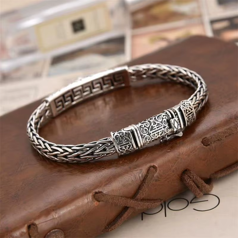 Bracelet en diamant noir tissé à la main pour hommes