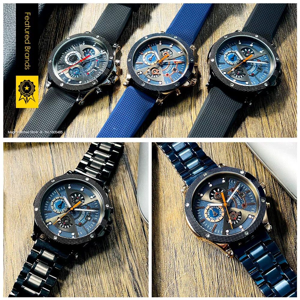 MEGIR – montre-bracelet à Quartz analogique en acier inoxydable pour hommes
