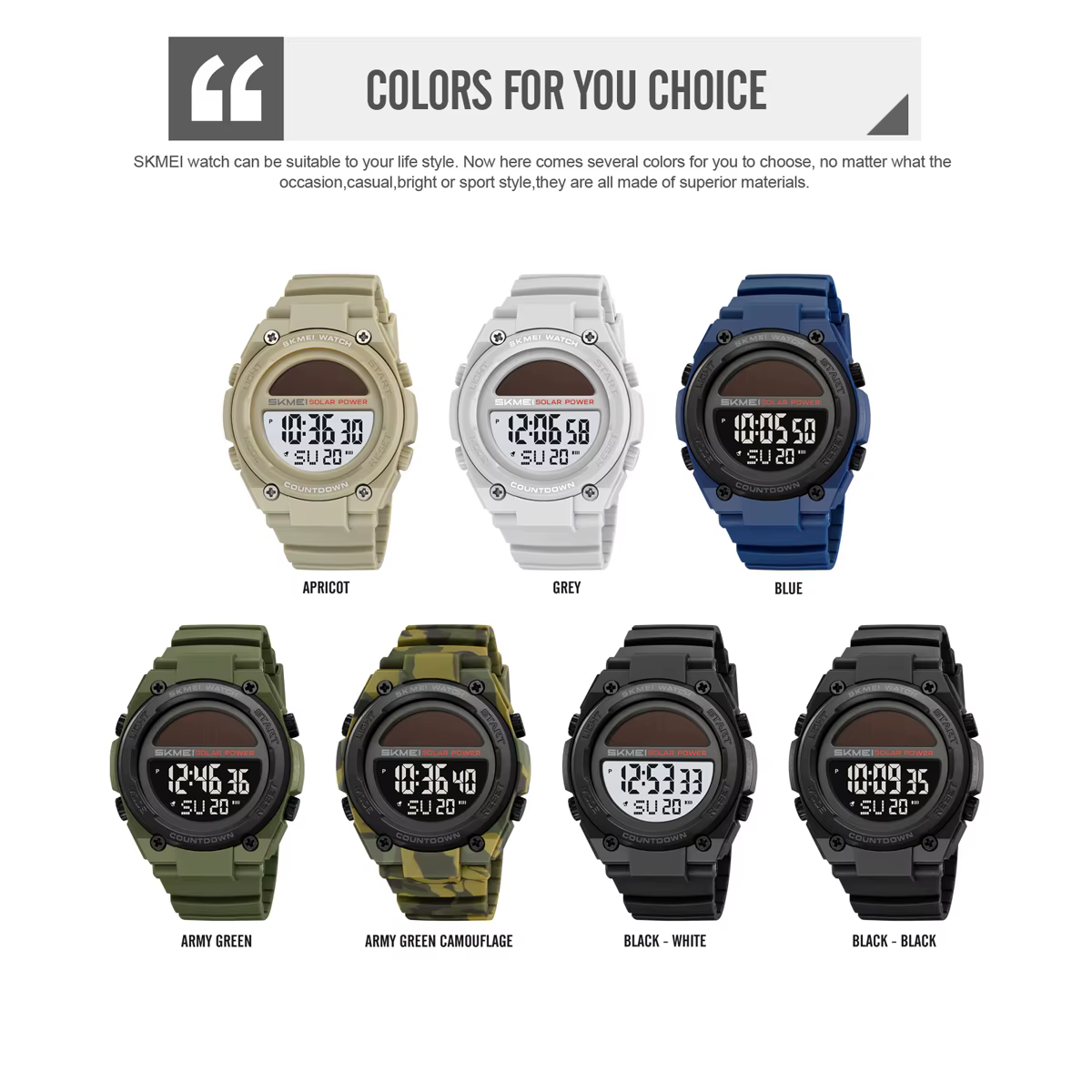 SKMEI 2712 Nouvelle Montre Digitale Sportive Électronique Solaire Étanche Chronographe Militaire Rétro pour Homme