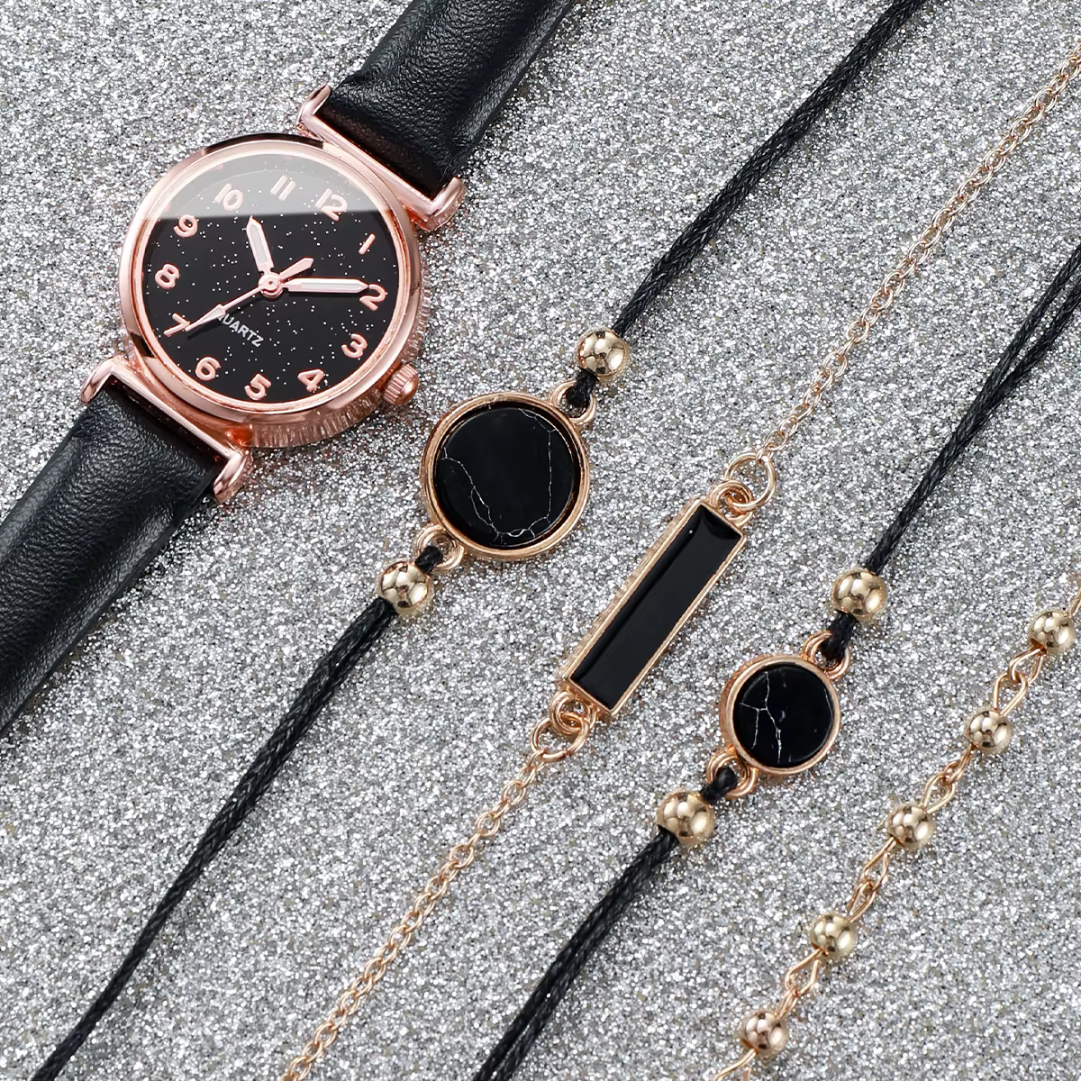 Montre à quartz avec bracelet en cuir et cadran ciel étoilé pour femme