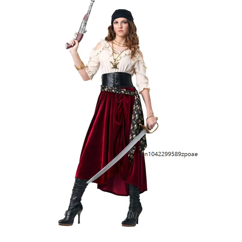 Costume de Capitaine Pirate pour Femme, Haut Irrégulier, Tenue de Fête de Haute Qualité pour Jeu de Rôle, Robe Gothique Médiévale pour Halloween et Mascarade
