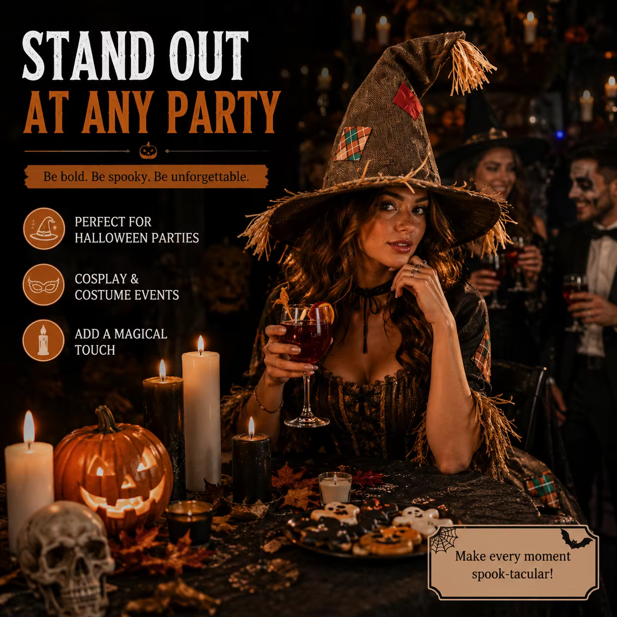 Chapeau de sorcière d'Halloween pour femmes, accessoire de costume pour la fête d'automne