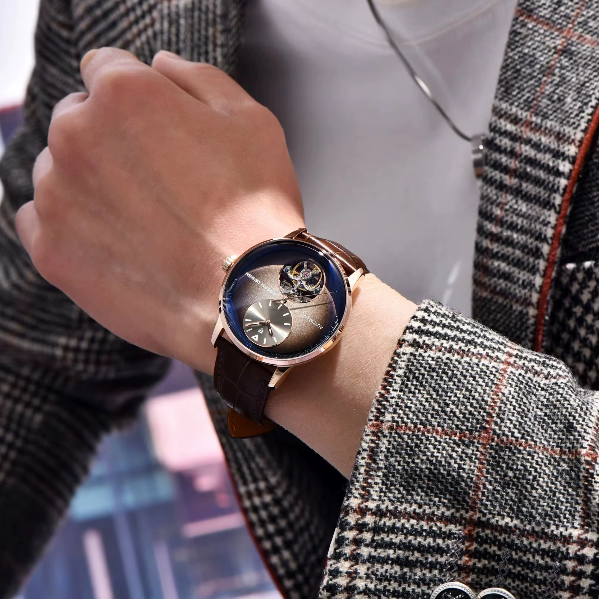 PAGANI DESIGN Montre mécanique rétro minimaliste pour hommes d'affaires