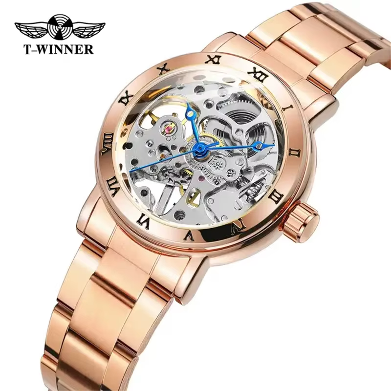 Winner 208 montre mécanique pour femme en or Rose montre-bracelet à vent manuel