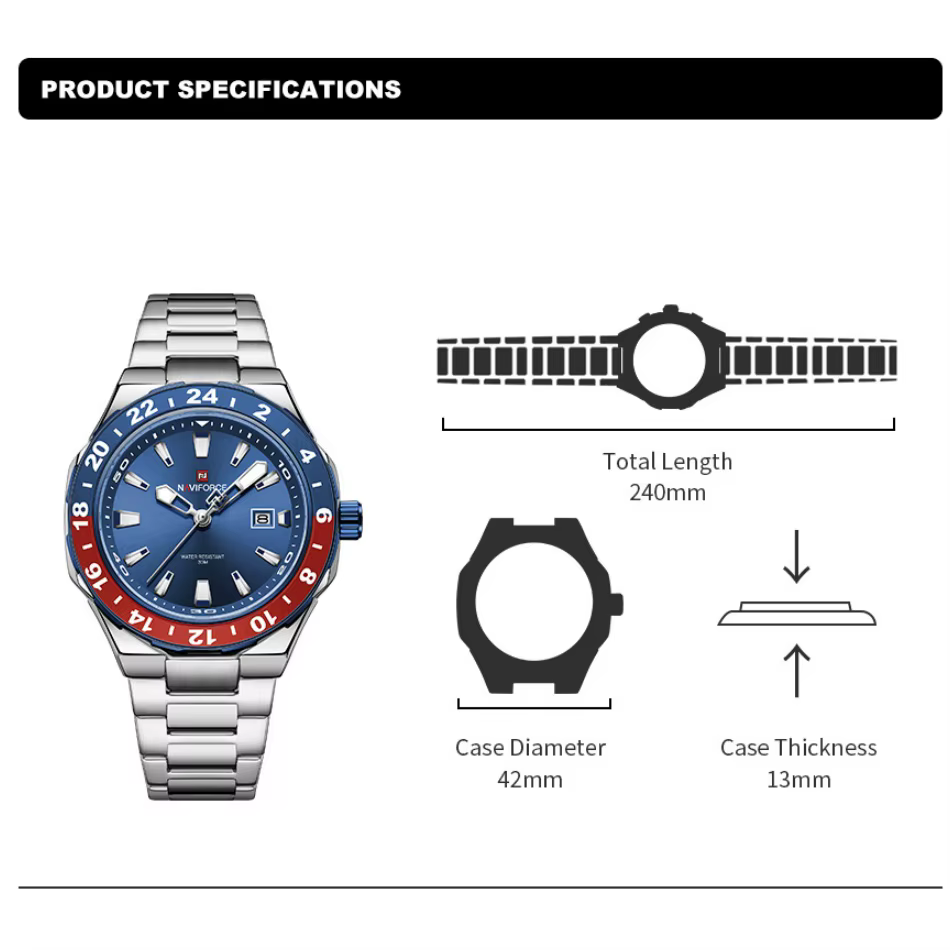 NAVIFOCE montres d'affaires de luxe pour hommes sport étanche horloge à Quartz