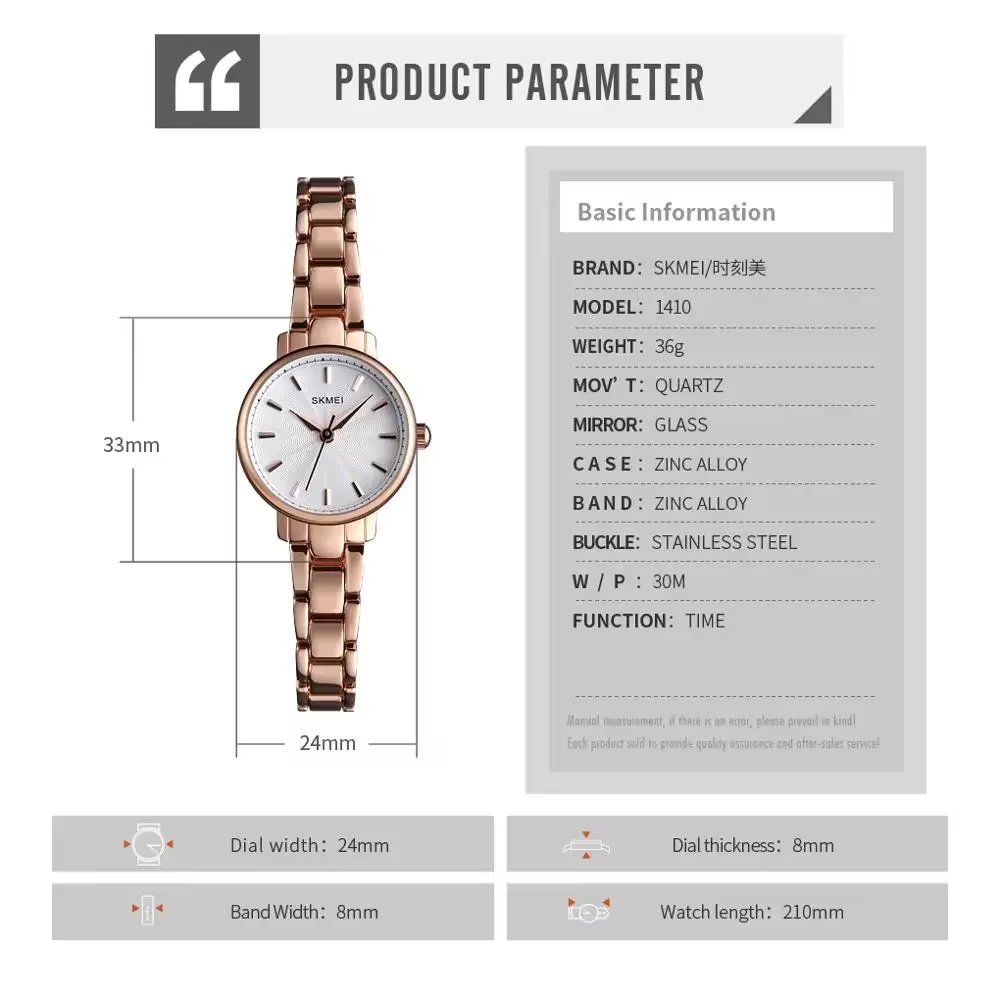 SKMEI 1410 poignet étanche en acier inoxydable femmes montres de luxe Montre Femme