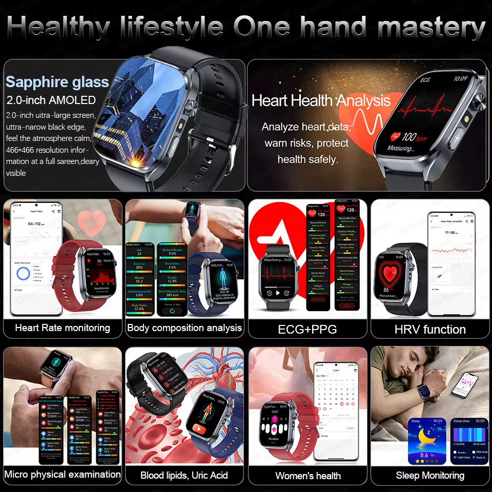 2025 nouvelle Diagose AI ECG santé montre intelligente hommes pression artérielle lipïde acide uricique AI-GPT