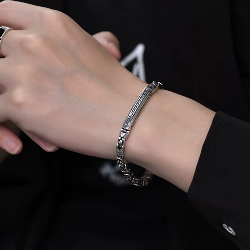 Bracelet rétro plaqué argent pour hommes et femmes, motif paix, bracelet tendance, bijoux de couple, cadeau, Pulseras