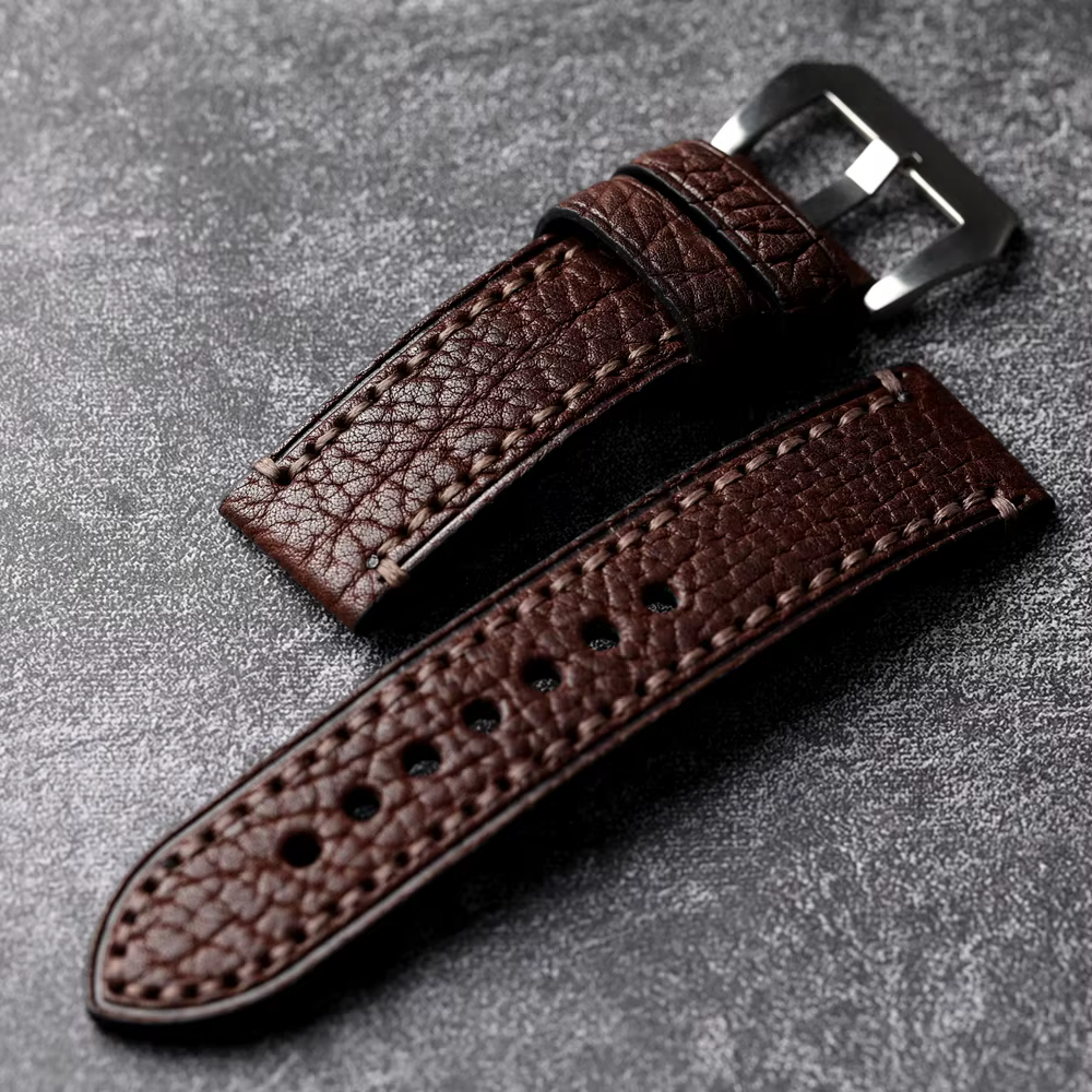 Bracelet de montre en cuir de bison nord-américain fait à la main pour homme