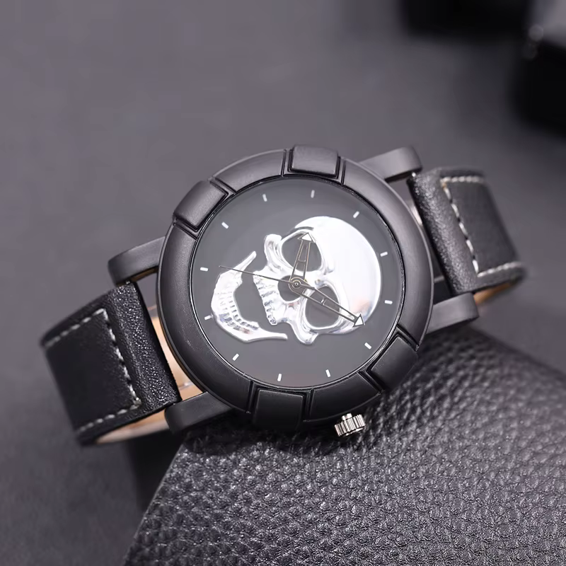 Montre-bracelet à quartz en cuir pour homme