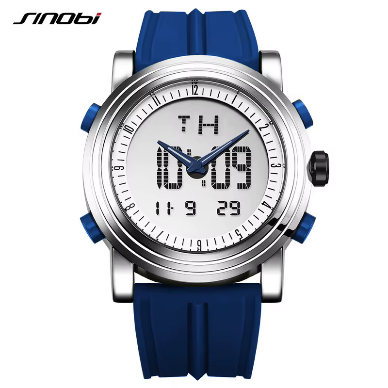 Nouveau SINOBI marque sport chronographe hommes montres numérique Quartz double mouvement étanche plongée bracelet