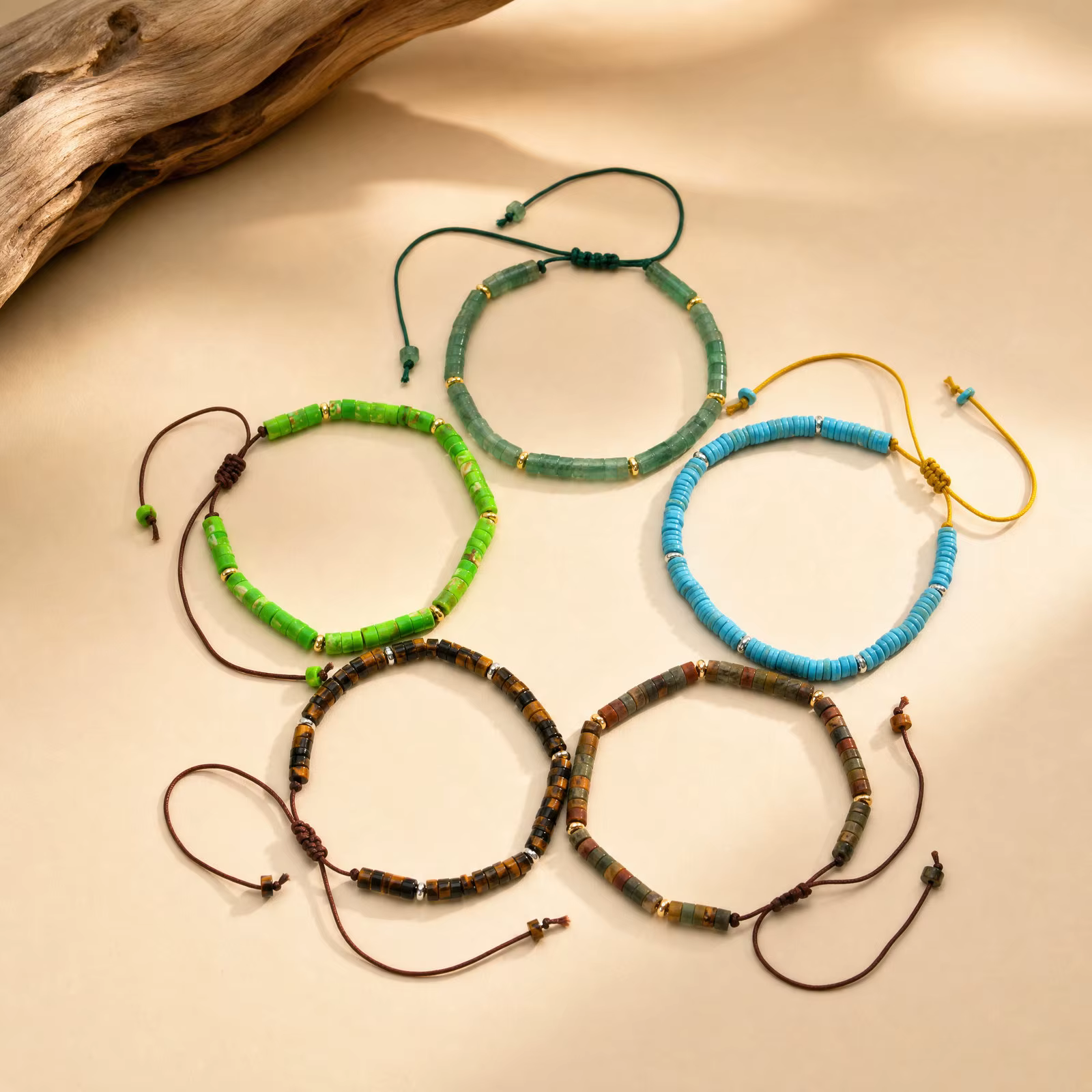 Bracelet en perles Heishi en pierre naturelle pour femmes et hommes, cordon tressé réglable, bijoux empilables faits à la main, style bohème surfer