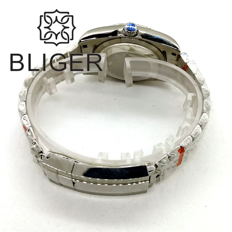BLIGER 36mm/39mm Sunburst cadran marron montre NH35 lunette cannelée saphir cristal Rose bord bâtons Index jubilé Bracelet étanche