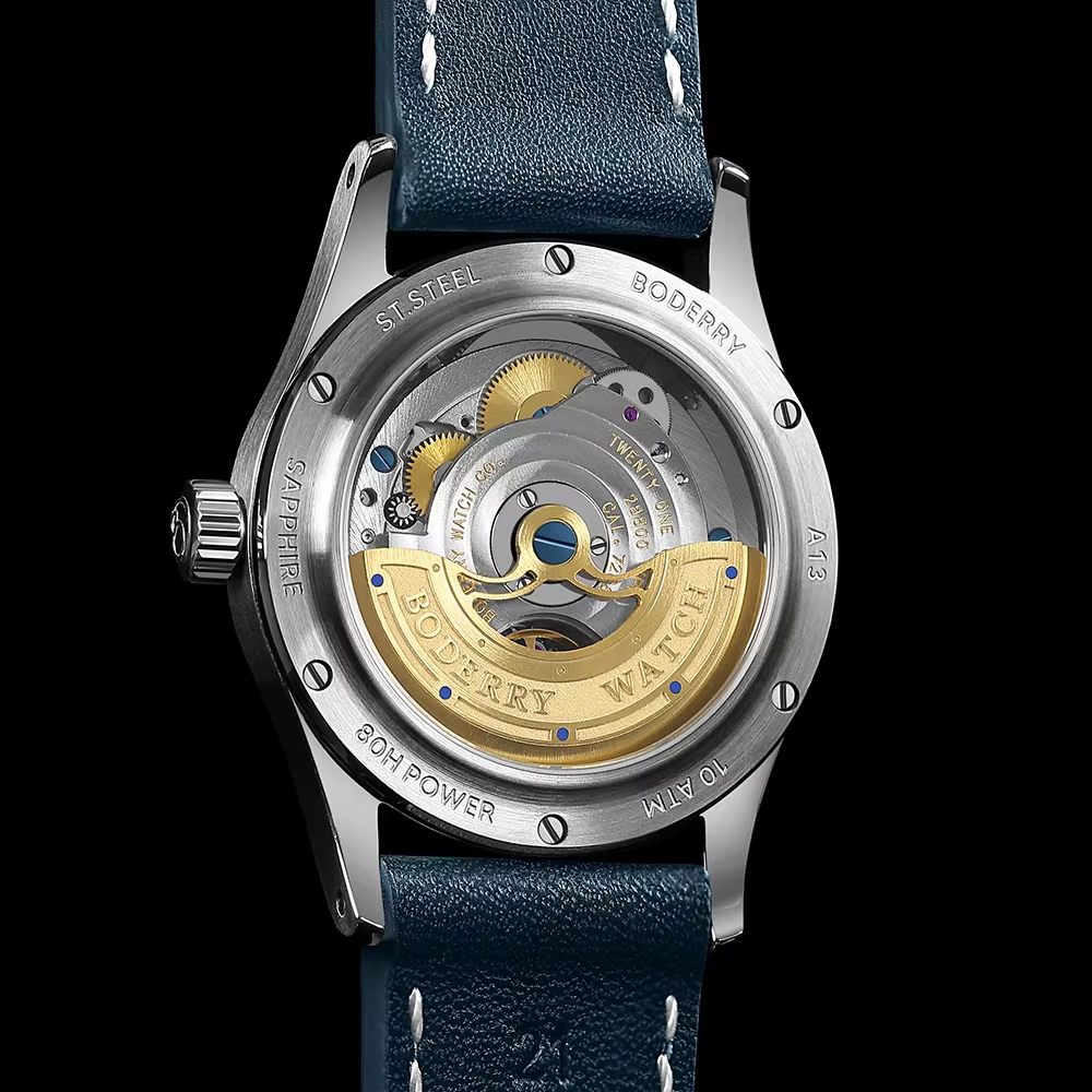BODERRY hommes montre automatique 38MM pilote mécanique montre-bracelet 10Bar étanche saphir miroir BGW-9 lumineux Hangzhou7208