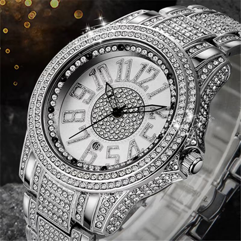 Montre à quartz en alliage de diamant pour homme