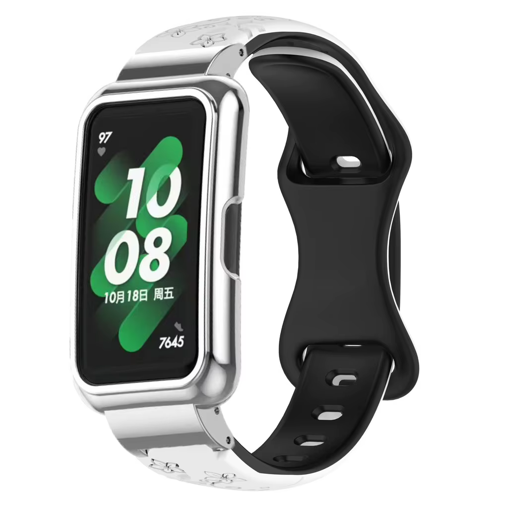 Ensemble 2 en 1 boîtier métallique et bracelet en Silicone gaufré bicolore pour Huawei Watch Band6/7/8/9/10