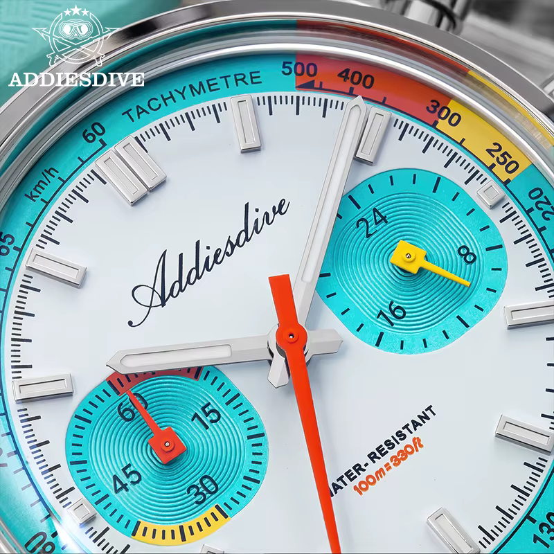 ADDIESDIVE TOP 38mm chronographe montre VK64 10Bar étanche BGW9 Super lumineux fluorocarbone caoutchouc Quartz