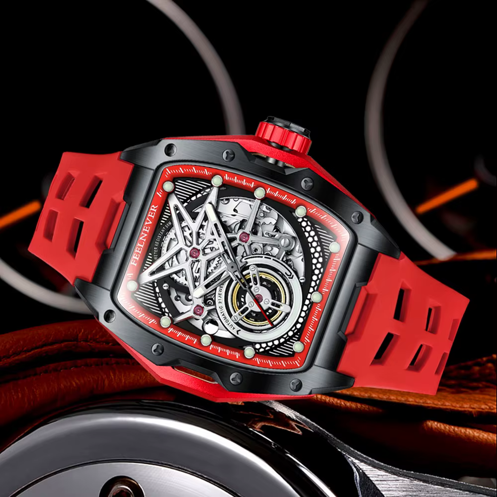2025 FEELENEVER Design hommes montre automatique squelette mécanique montre-bracelet boîte en acier inoxydable saphir