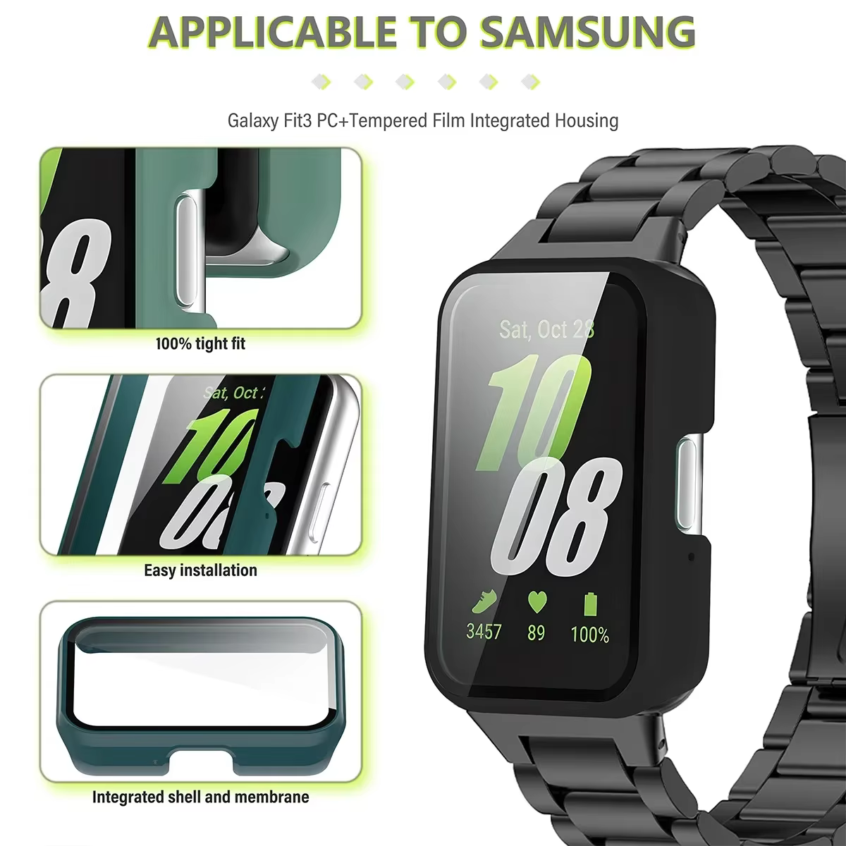 Smartwatch housse de protection pour Samsung Galaxy Fit 3 SM-R390 PC boîtier de montre avec verre trempé anti-chute