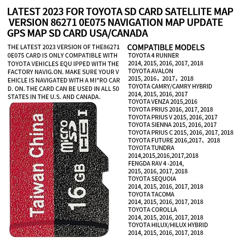 Dernière 2023 pour Toyota carte SD carte Satellite Version 86271 0E075 mise à jour de la carte de Navigation carte GPS carte SD USA/Canadá