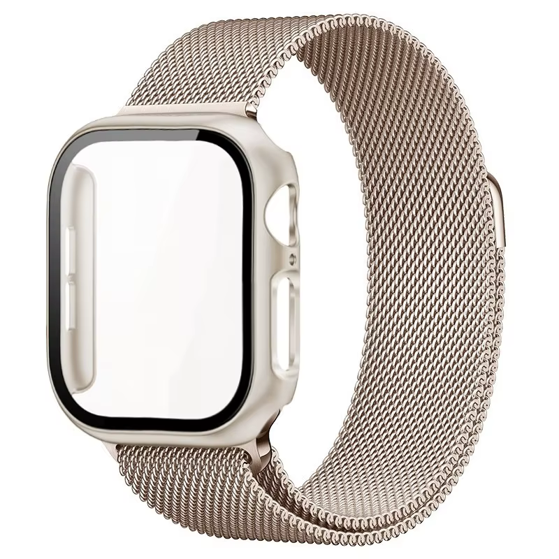 Starlight Milan bracelet en métal + étui pour Apple Watch 46mm 42mm 38 40 41 44 49 45mm PC verre iWatch série 11 10 9 8 7 6 5 4 Ultra3/2