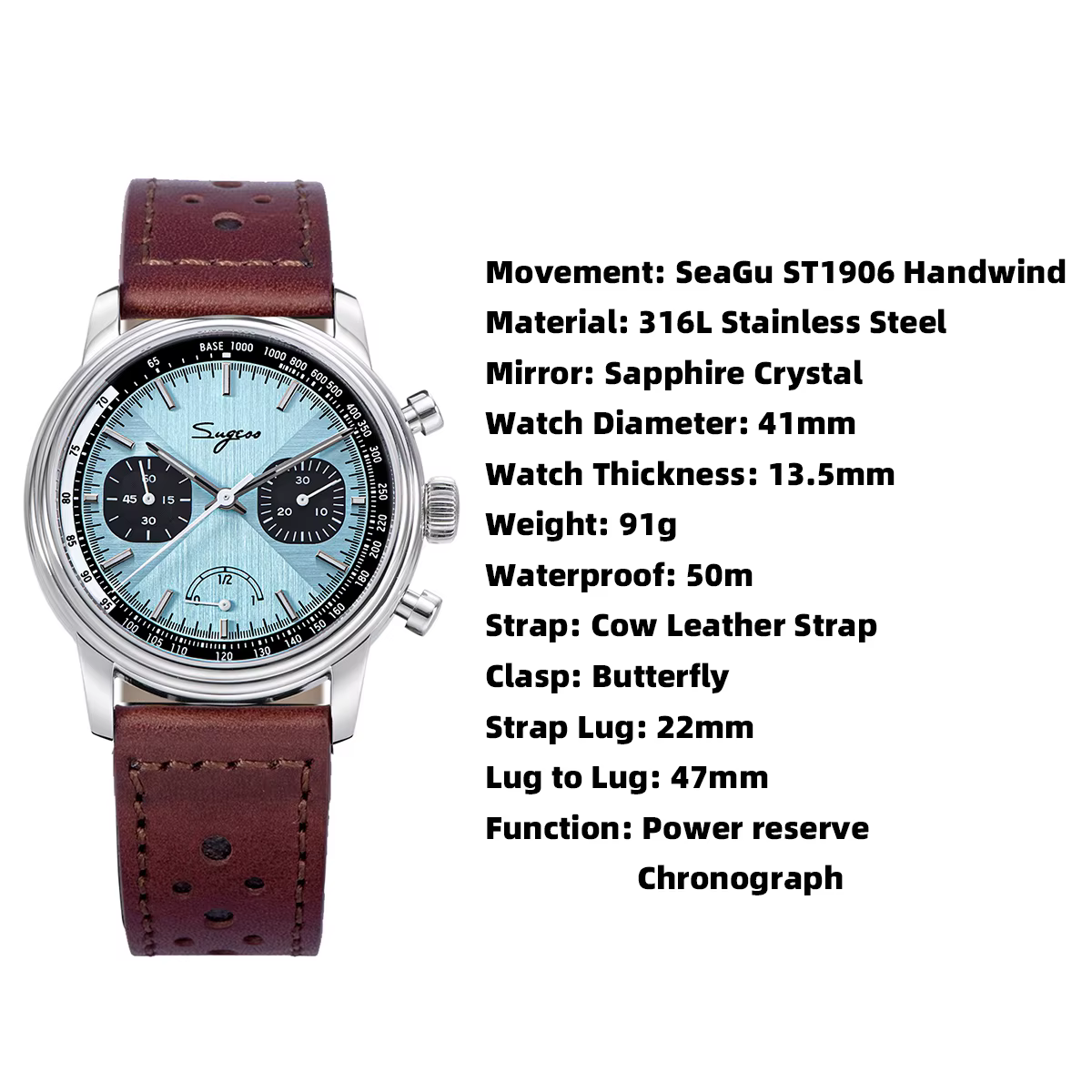 Sugess-Montre-bracelet pilote pour homme