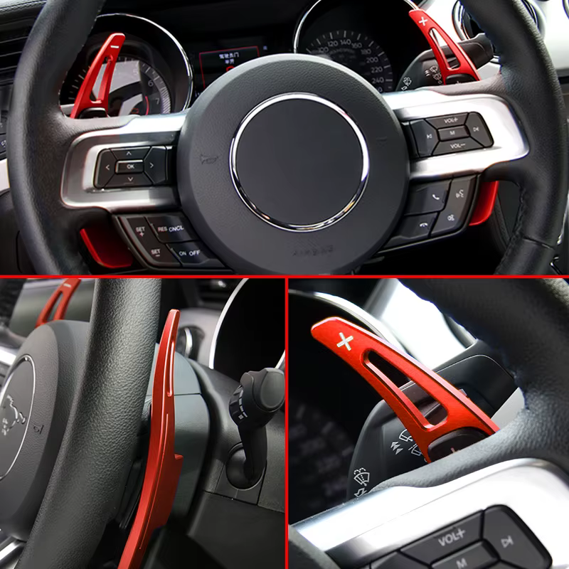 Palette de changement de vitesse intérieure en aluminium, volant, manette de vitesse, garnitures d'extension, accessoires rouges, Ford Mustang 2015-2023