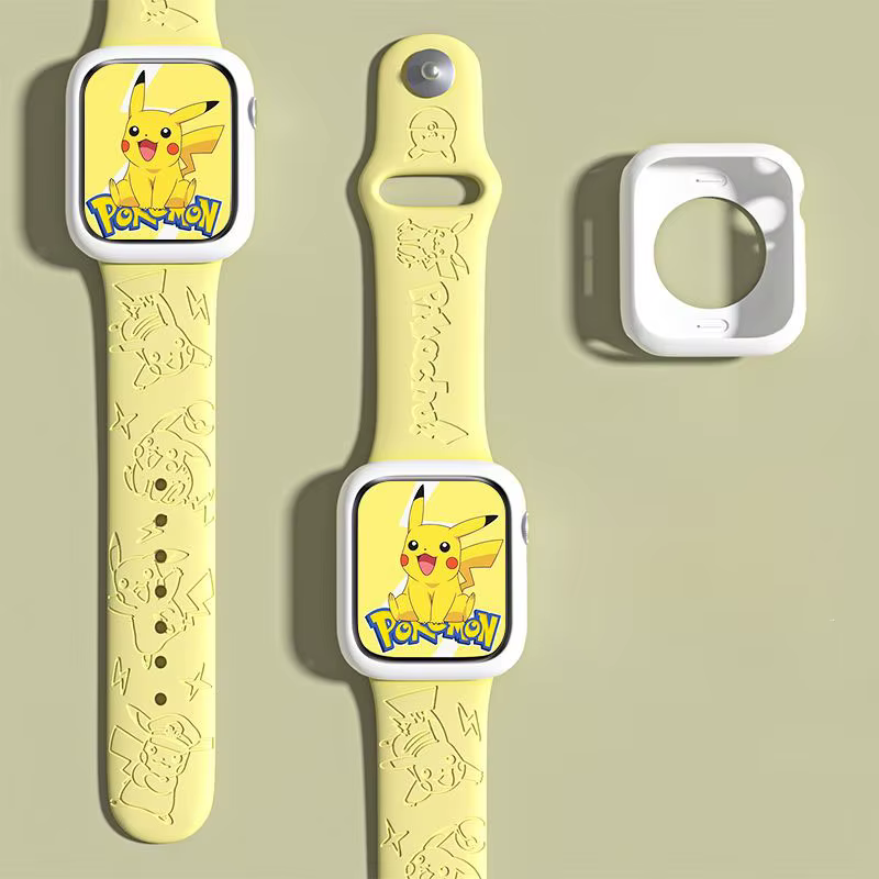 Bracelet en silicone Pikachu gravé au laser 3D pour Apple Watch Series 10 9 6 Ultra, bracelet sportif de dessin animé Dopamine, cadeaux parfaits pour les fans