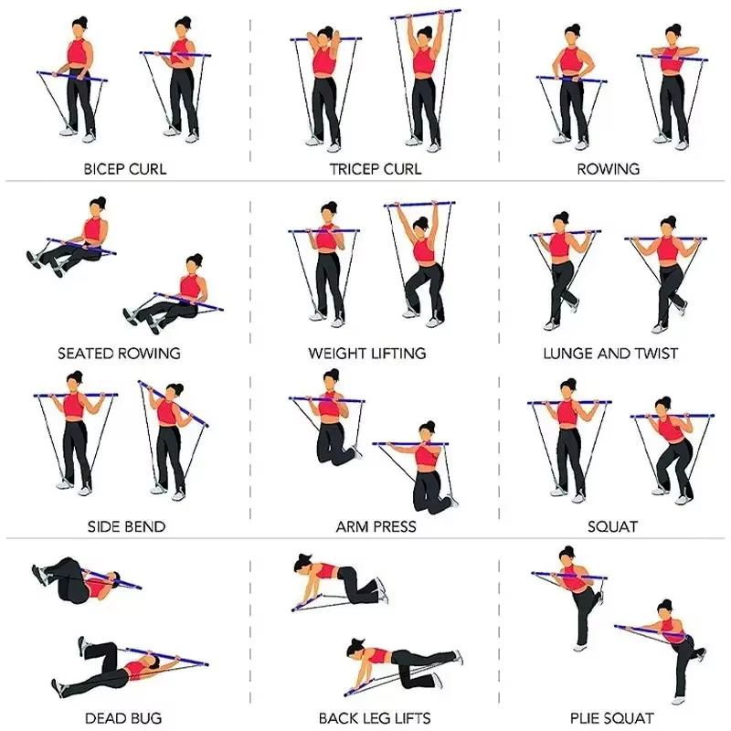 Kit de Yoga et Pilates avec Bandes, Multifonctionnel, Portable, Gym à Domicile, Kit d'Entraînement Complet du Corps