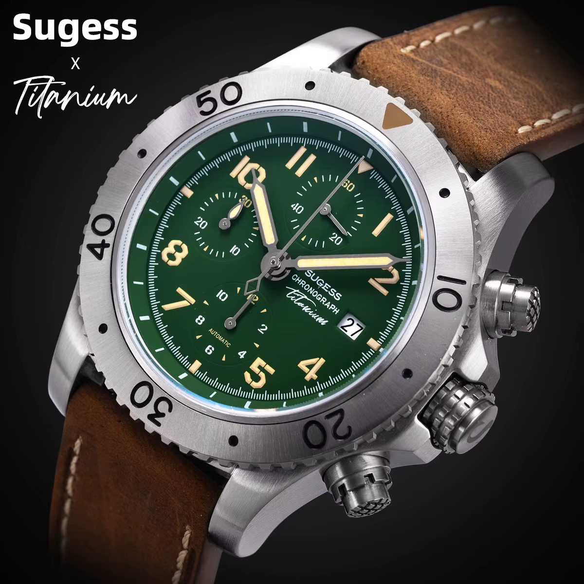 Sugess – montre chronographe en titane pour hommes