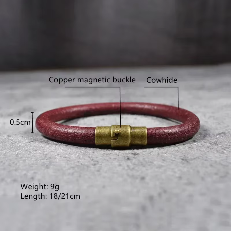 Bracelet à fermoir magnétique hommes Bracelets en cuir véritable Style Simple dames couleur marron rougeâtre