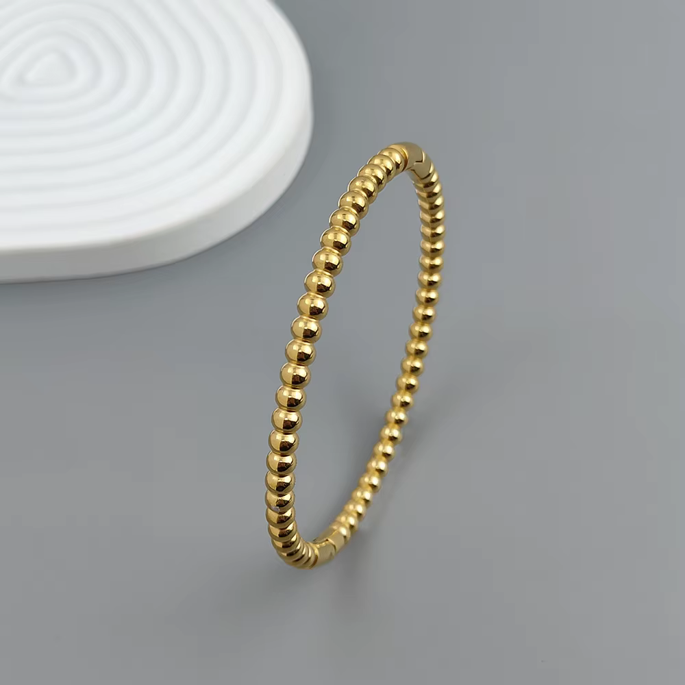 Nouveau bracelet plaqué or en perles de boule en acier inoxydable, bracelet classique en argent en forme de O pour femmes, bijoux de fête de mariage