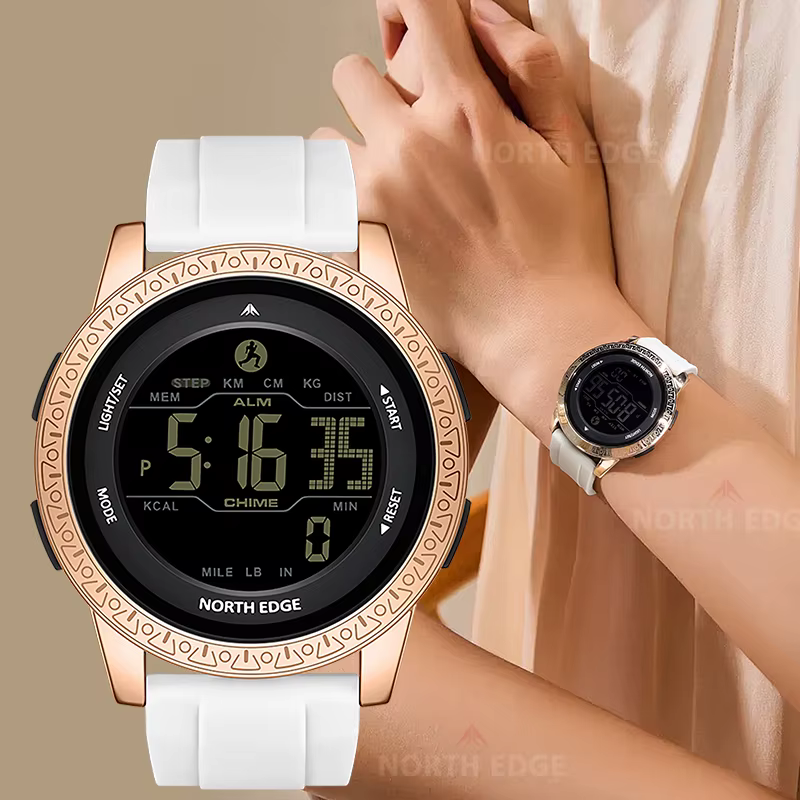 NORTH EDGE luxe hommes femmes podomètre montre-bracelet numérique étanche 50m sport double temps réveil montres de couple APOLLO