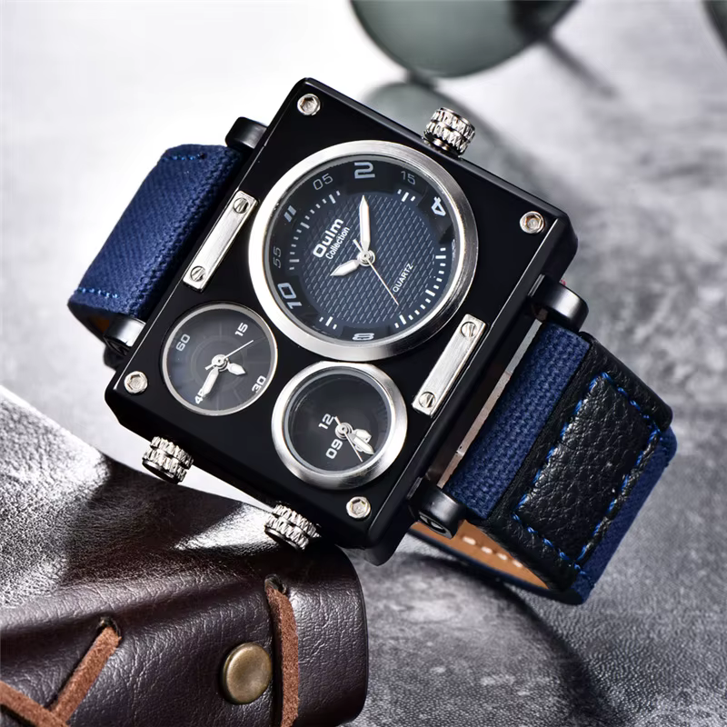 Oulm-Montre de sport à quartz verte pour homme