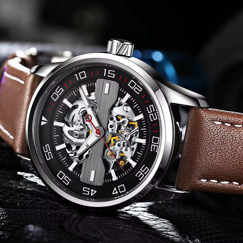 Montre mécanique automatique creuse pour homme