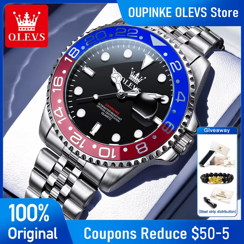 OLEVS 5657 montre pour hommes Original en acier inoxydable Date