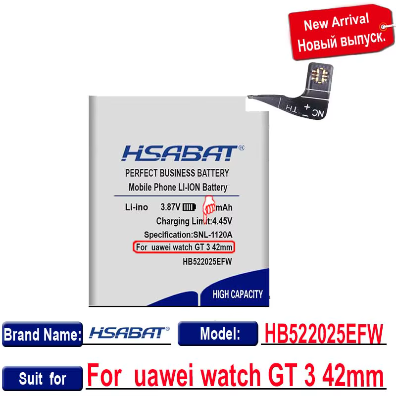 HSABAT-Batterie pour montre Huawei, HB522025EFW, 500mAh, IGHT3, 42mm, 24.com