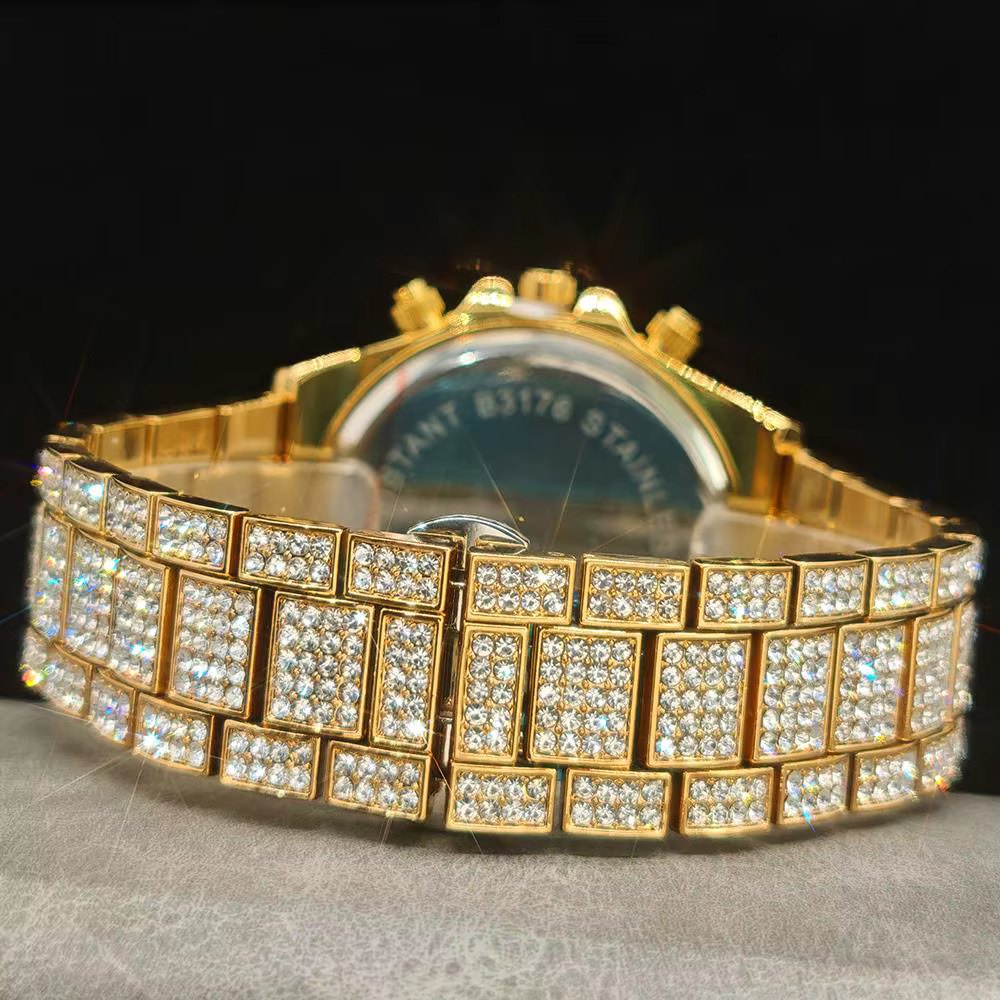 Vente chaude mode montre en or pour hommes marque UNIGUET Hip Hop arc-en-ciel diamant brillant bijoux Quartz montre-bracelet mâle livraison directe